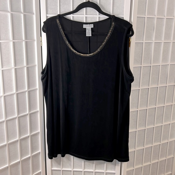 Catherine’s Black Tank Rounded Neck With Beaded Edge Size 2X Like New - Picture 1 of 5